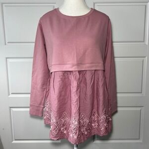 Isabel Maternity Crew‎ Neck Sweatshirt Peplum Skirt Top Dusty Rose XS